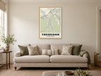 Tredegar Street Map Poster at A1, in a natural wood frame, in a sitting room