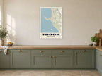 Troon Street Map Poster at A1, in a white frame, in a kitchen