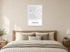 Troon Town Centre Street Map Poster at A1, as a poster, above a bed