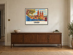 Truro Cathedral Poster at A1, in a black frame, above a sideboard