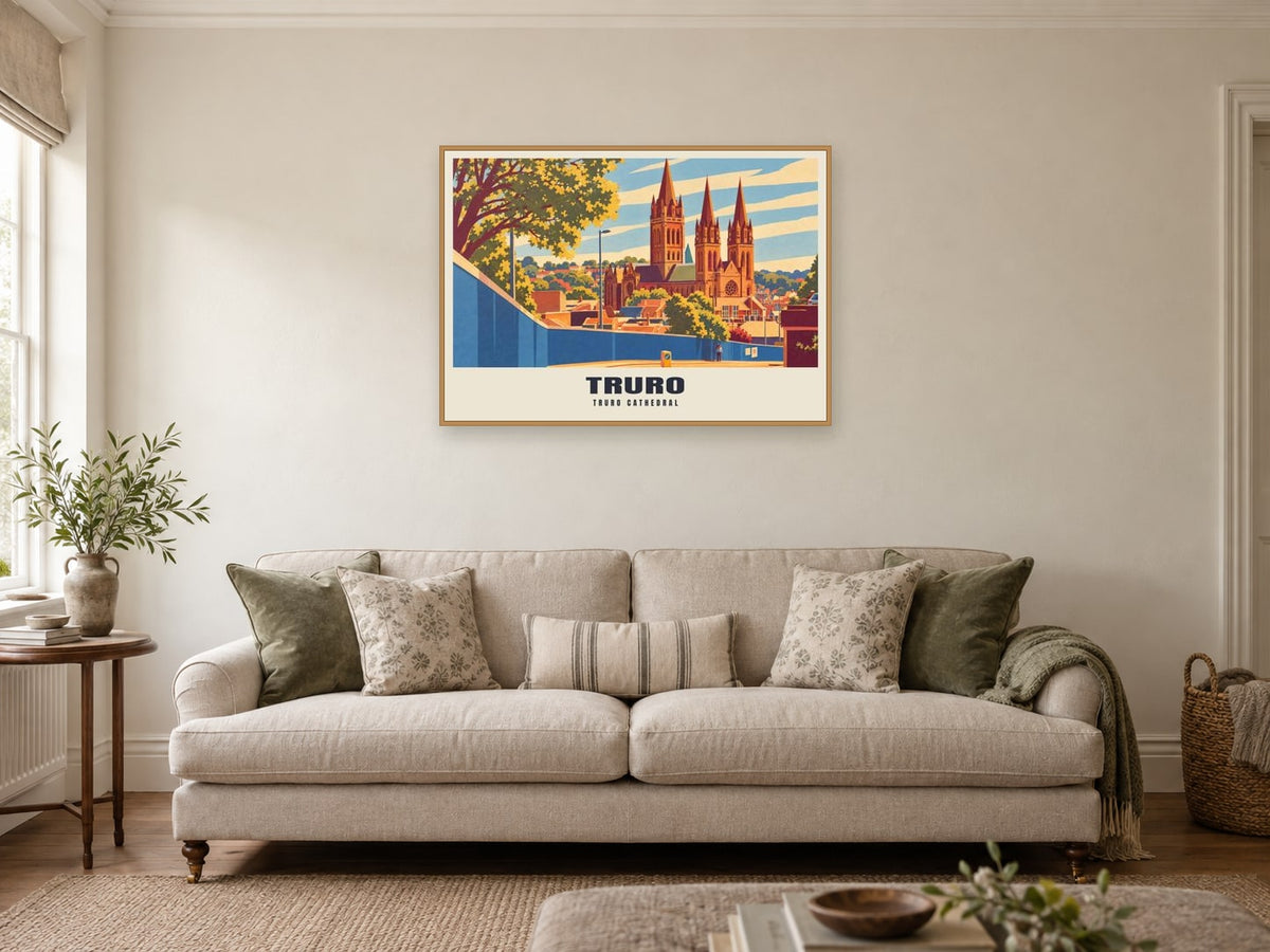Truro Cathedral Poster at A1, in a natural wood frame, in a sitting room