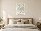 Tuscaloosa Street Map Poster at A1, as a poster, above a bed
