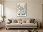 Valencia Street Map Poster at A1, in a natural wood frame, in a sitting room