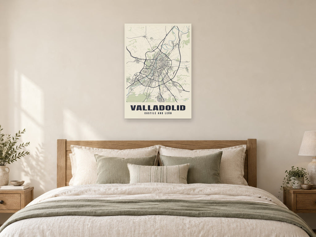 Valladolid Street Map Poster at A1, as a poster, above a bed