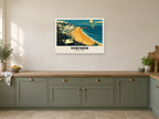 Ventnor Beach Poster at A1, in a white frame, in a kitchen
