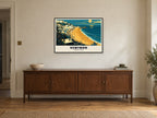 Ventnor Beach Poster at A1, in a black frame, above a sideboard
