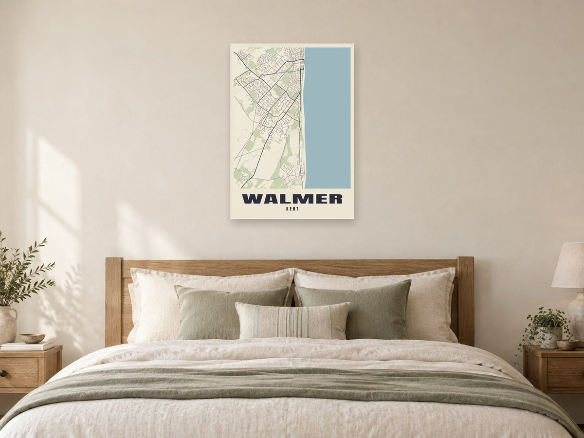 Walmer Street Map Poster at A1, as a poster, above a bed