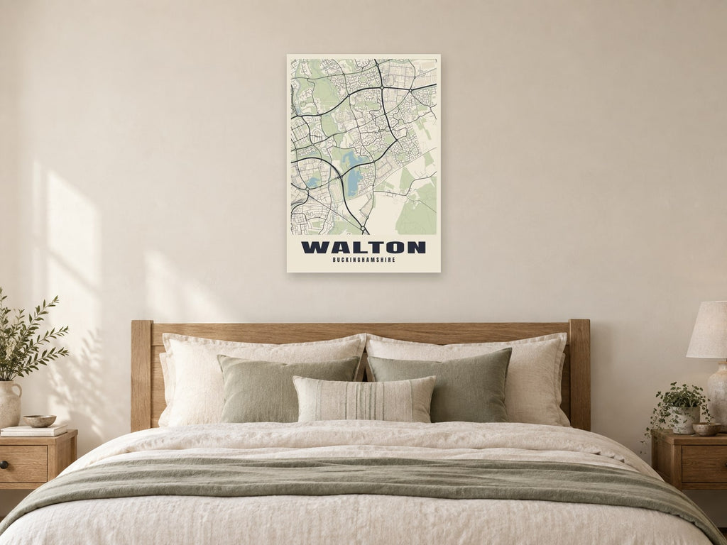 Walton Street Map Poster at A1, as a poster, above a bed