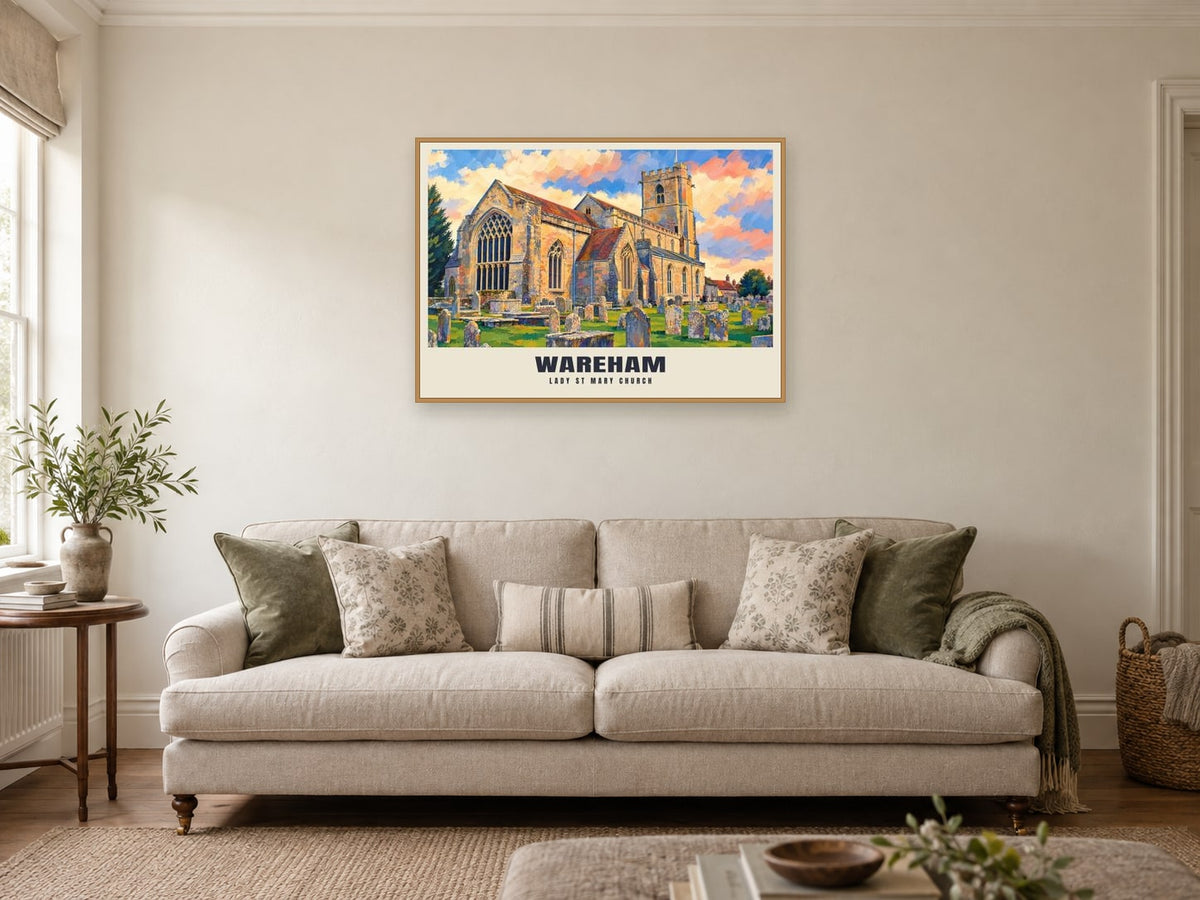 Lady St Mary Church, Wareham Poster at A1, in a natural wood frame, in a sitting room