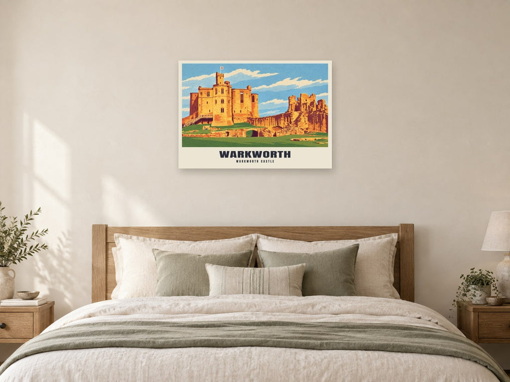 Warkworth Castle Poster at A1, as a poster, above a bed