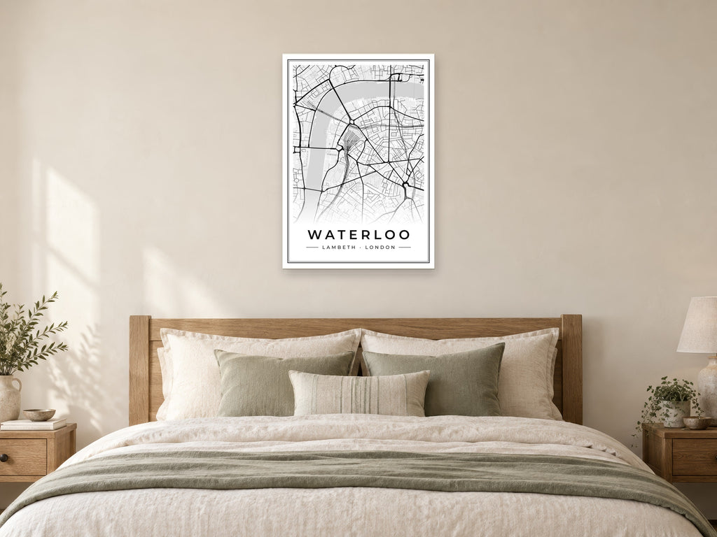 Waterloo Street Map Poster at A1, as a poster, above a bed
