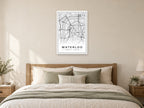 Waterloo Street Map Poster at A1, as a poster, above a bed