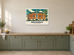 Whitchurch Town Hall Poster at A1, in a white frame, in a kitchen
