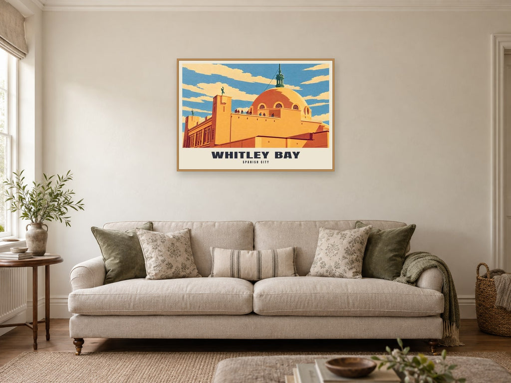 Spanish City, Whitley Bay Poster at A1, in a natural wood frame, in a sitting room