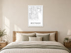Whitnash Town Centre Street Map Poster at A1, as a poster, above a bed