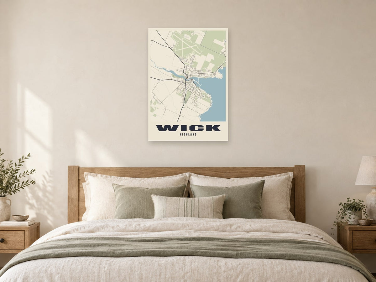 Wick Street Map Poster at A1, as a poster, above a bed