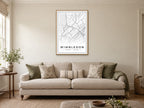 Wimbledon Street Map Poster at A1, in a natural wood frame, in a sitting room