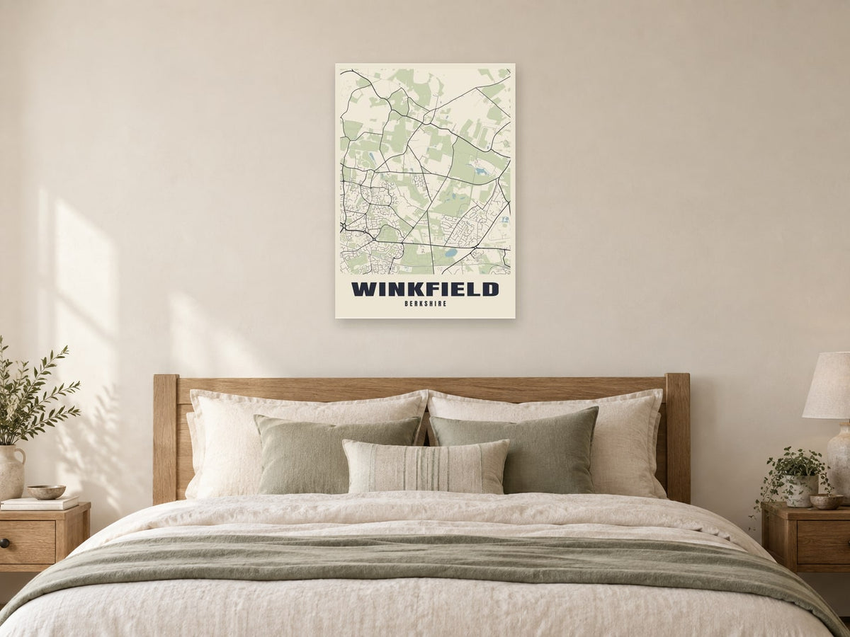 Winkfield Street Map Poster at A1, as a poster, above a bed