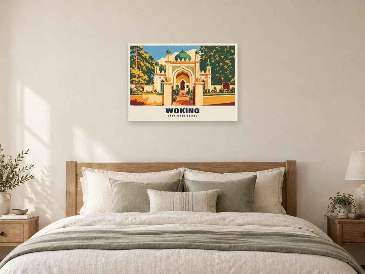 Shah Jahan Mosque, Woking Poster at A1, as a poster, above a bed