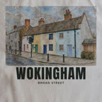 Close-up of the Broad Street, Wokingham drawing and lettering printed on natural cotton
