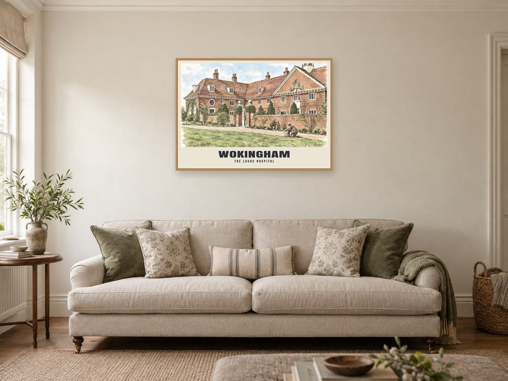The Lucas Hospital, Wokingham Poster at A1, in a natural wood frame, in a sitting room