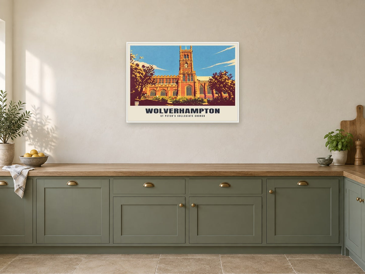 St Peter's Collegiate Church, Wolverhampton Poster at A1, in a white frame, in a kitchen
