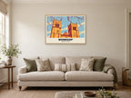 Worksop Priory Poster at A1, in a natural wood frame, in a sitting room