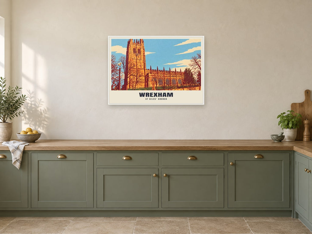 St Giles' Church, Wrexham Poster at A1, in a white frame, in a kitchen