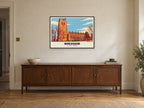 St Giles' Church, Wrexham Poster at A1, in a black frame, above a sideboard