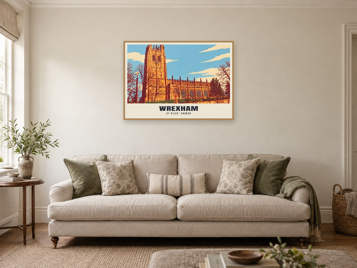 St Giles' Church, Wrexham Poster at A1, in a natural wood frame, in a sitting room