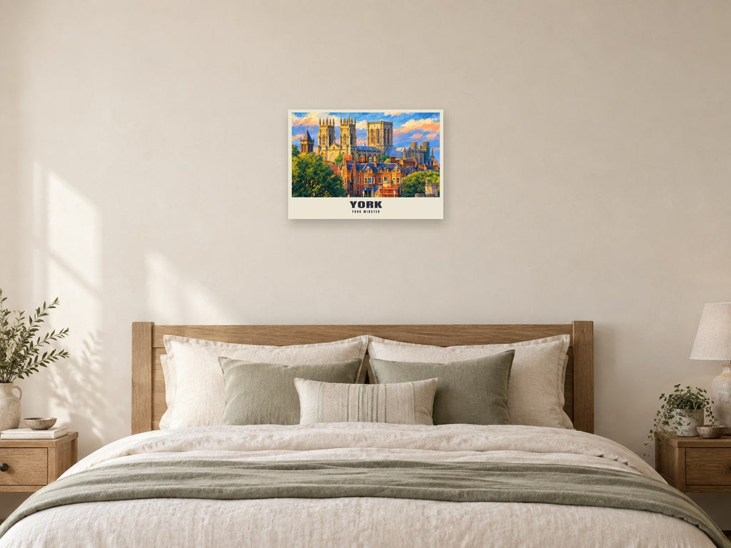 York Minster Gouache Poster at A2, as a poster, above a bed
