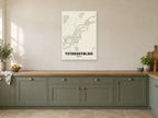 Ystradgynlais Street Map Poster at A1, in a white frame, in a kitchen