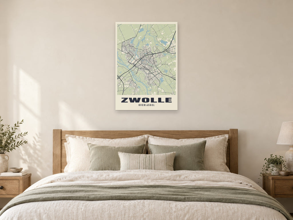 Zwolle Street Map Poster at A1, as a poster, above a bed
